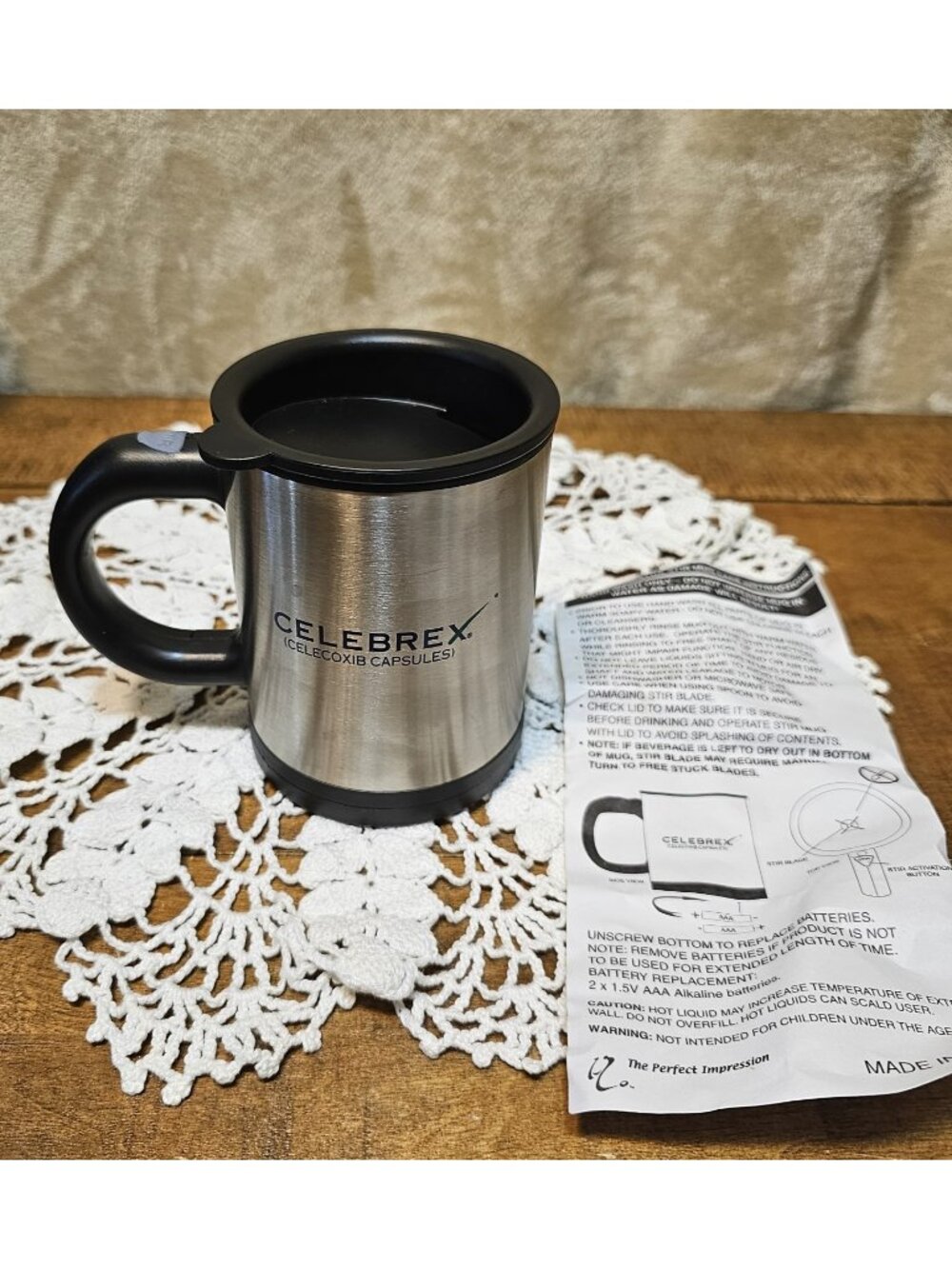 HTF Rare Celebrex Bextra Double Sided Stainless Pharmaceutical Stir Travel Mug